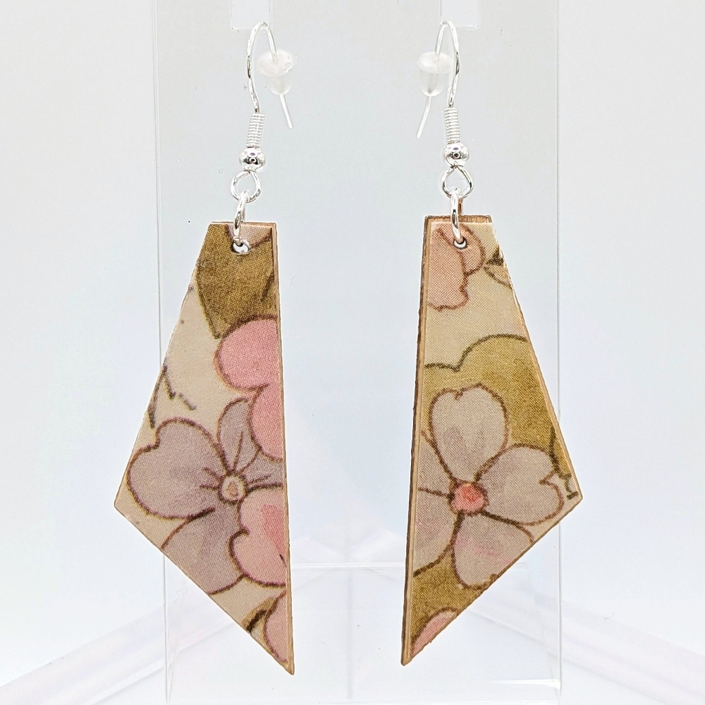 Floral Decoupage Earrings - Handmade - Paper on Wood
